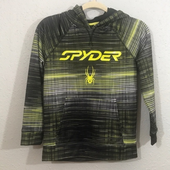 Spyder Black, White, & Yellow Screen Print Pull-Over Hoodie size M - Picture 1 of 10